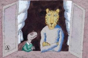 俄罗斯儿童绘本故事《鸟舍里的豹子》儿童题材主题插画图片素材