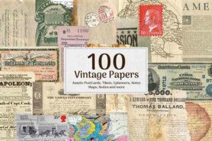 100张复古明信片，票,券,门票，卡片png高清画图片素材